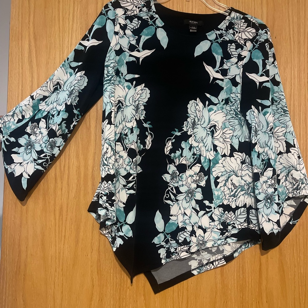 Alfani Black and White Floral Blouse